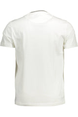 Chic White Cotton Crew Neck Tee with Contrasting Details