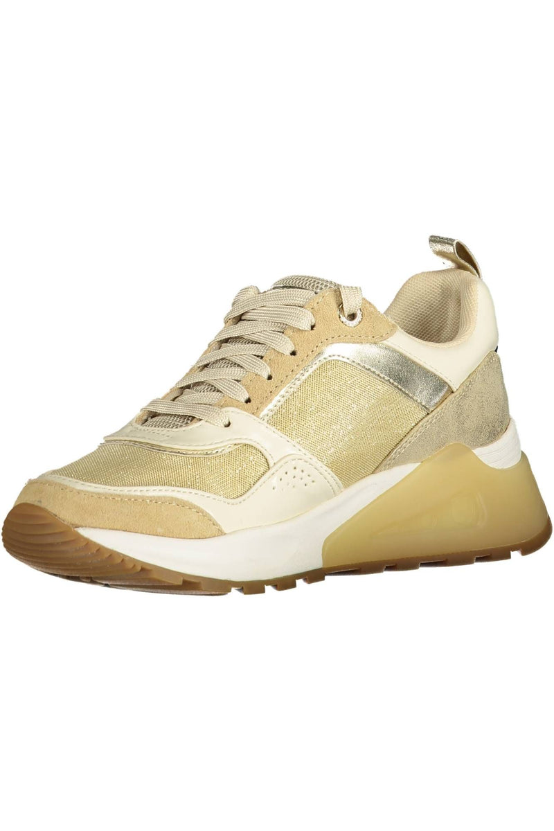 Elegante goldene Sport-Turnschuhe mit Schnürsenkel