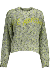 Maglione ricamato verde con accenti contrastanti