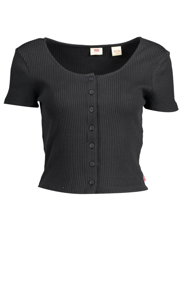 Camiseta de algodón negro elegante con detalle de botón