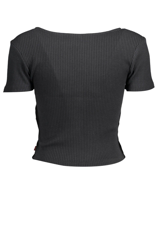 Camiseta de algodón negro elegante con detalle de botón