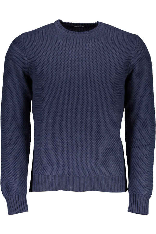 Maglione blu rotondo a collo con dettagli contrastanti