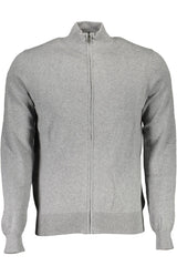 Cardigan élégant gris zip-up avec logo brodé