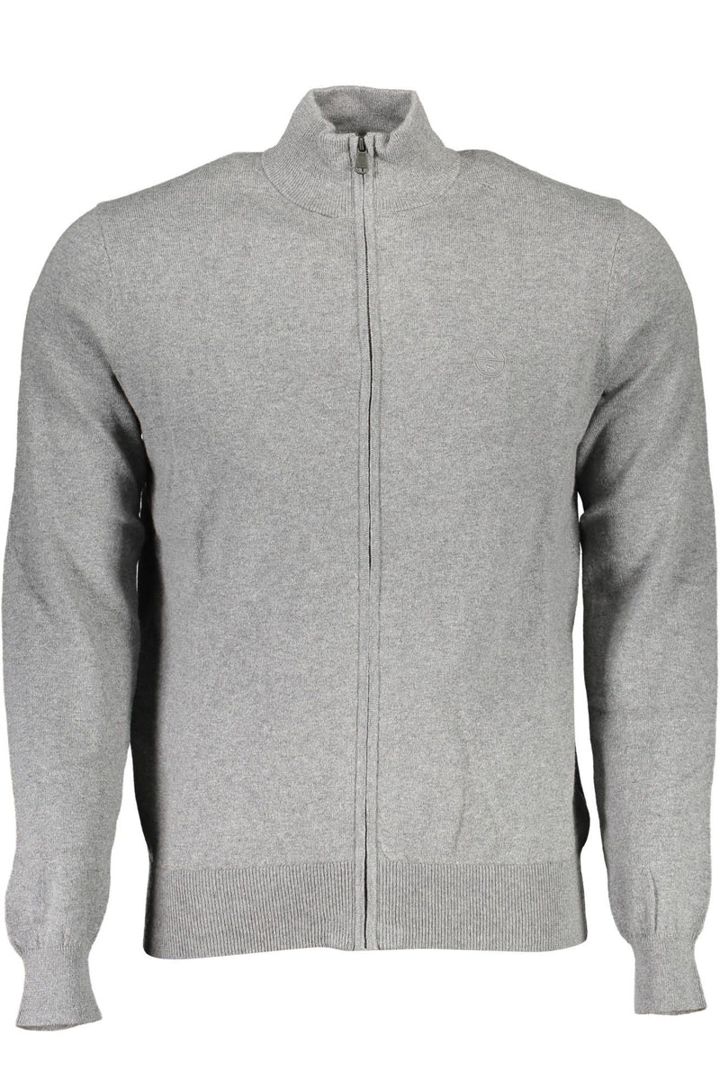 Elegante cardigan con zip grigio con logo ricamato