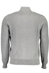 Cardigan élégant gris zip-up avec logo brodé