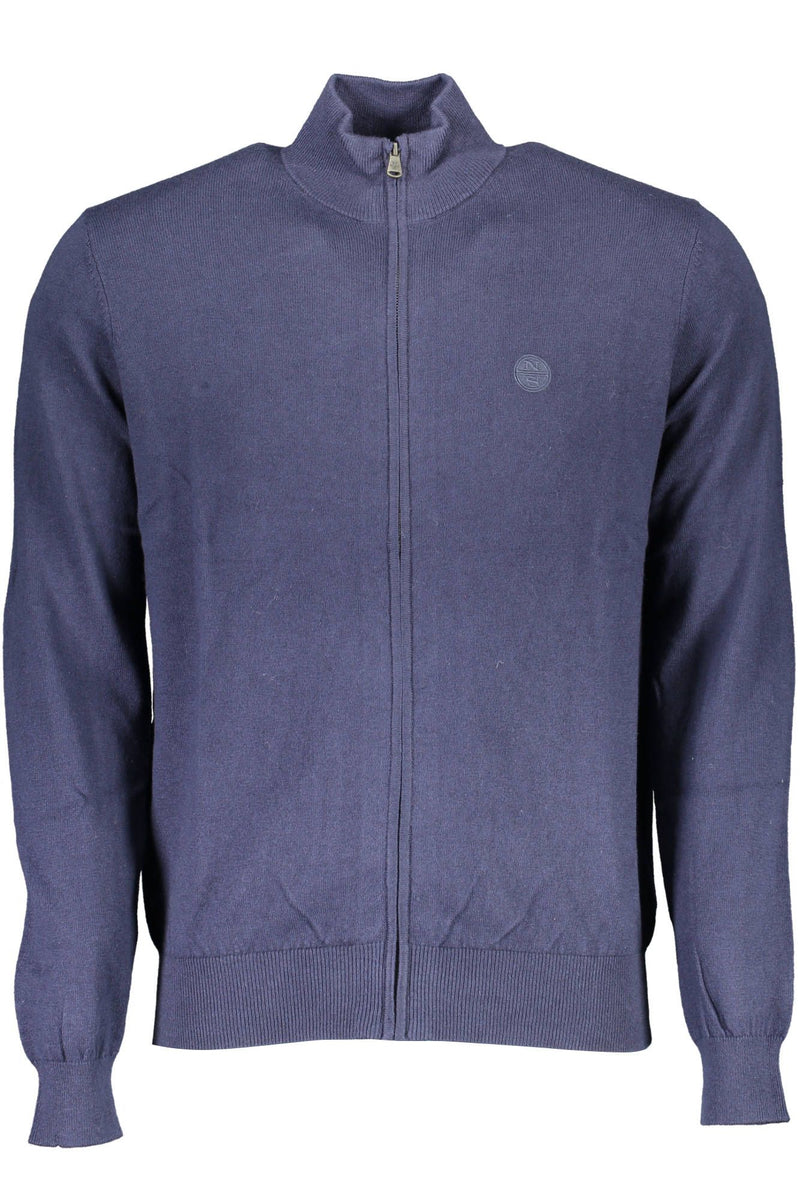 Blaue Zip -Strickjacke mit Logo -Stickerei