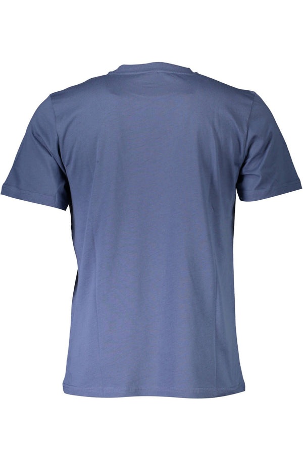 Blaues Baumwoll -Crew -Nacken -T -Shirt mit Druck