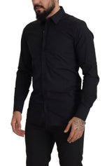 Elegante camicia in cotone nero in forma slim