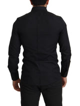 Elegante camicia in cotone nero in forma slim