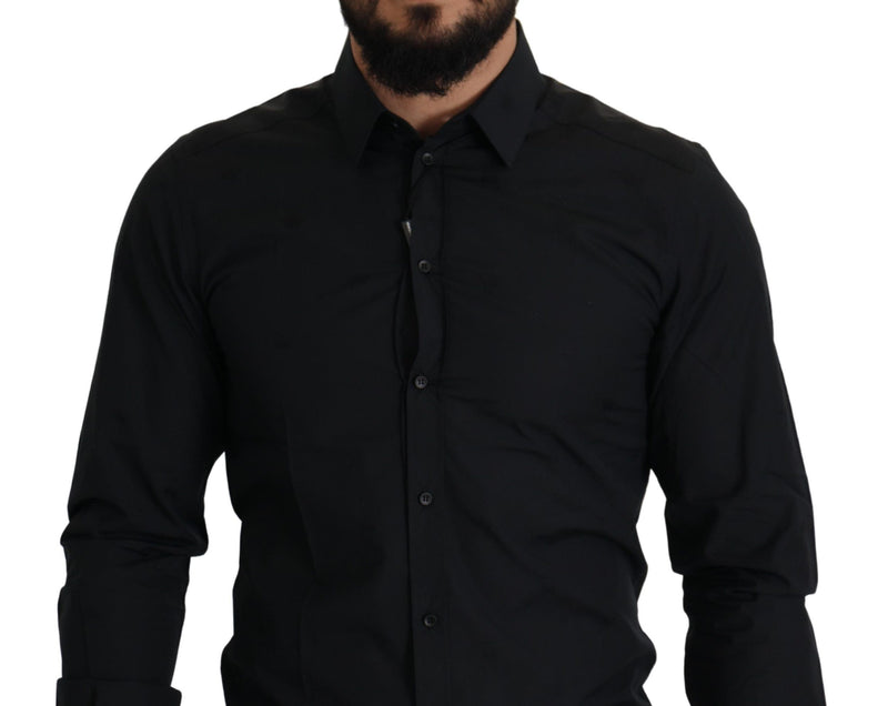 Elegante camicia in cotone nero in forma slim