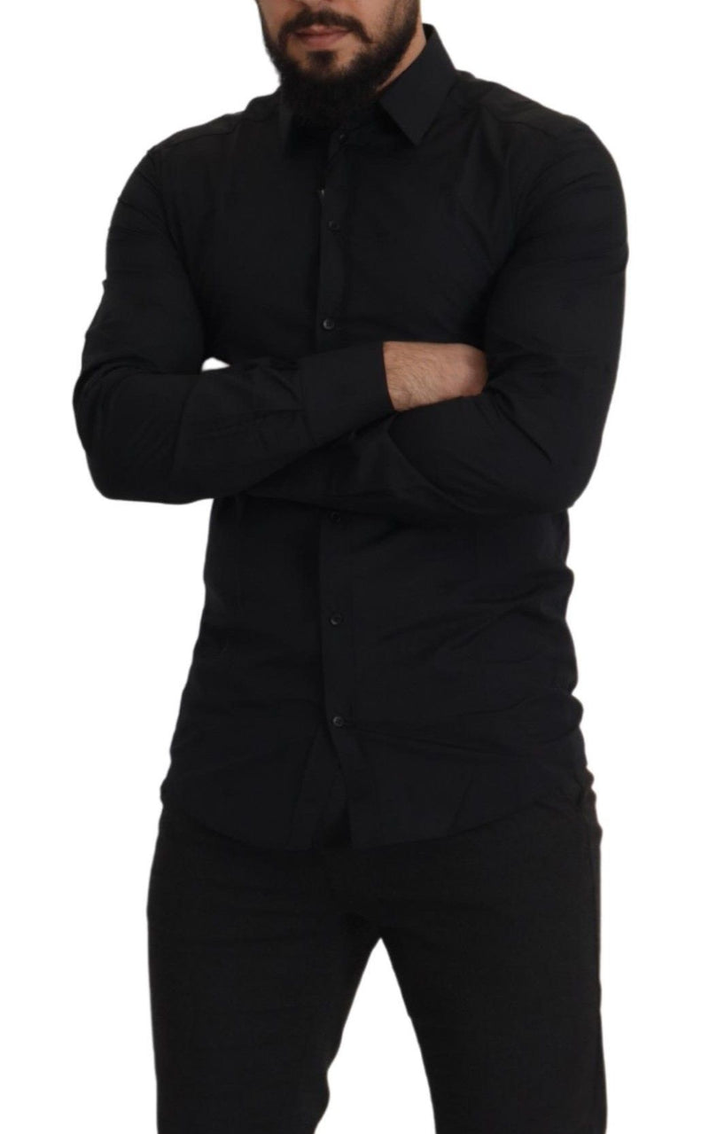 Elegant Slim Fit Black Baumwollhemdhemd