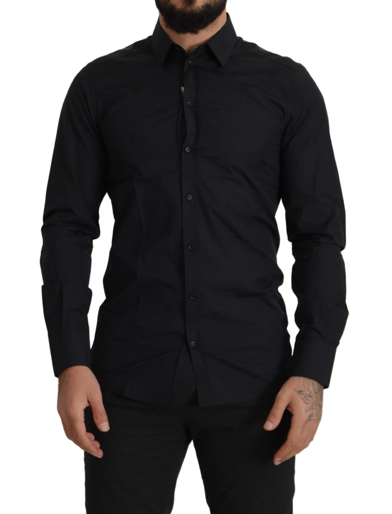 Camisa de vestir de algodón negro elegante Fit Negro