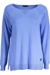 Maglione blu chiaro eco-chic con accenti contrastanti