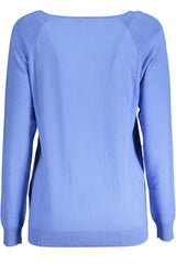 Maglione blu chiaro eco-chic con accenti contrastanti