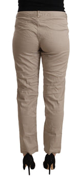 Beige Mid Waist Tapered Pants