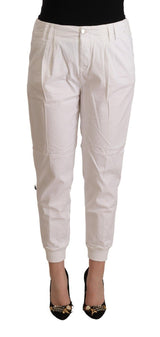 Chic White Tapered Cropped Hosen