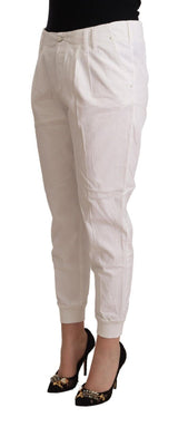 Chic White Tapered Cropped Hosen