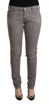 Jean en coton skinny à taille basse gris chic