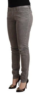 Jean en coton skinny à taille basse gris chic