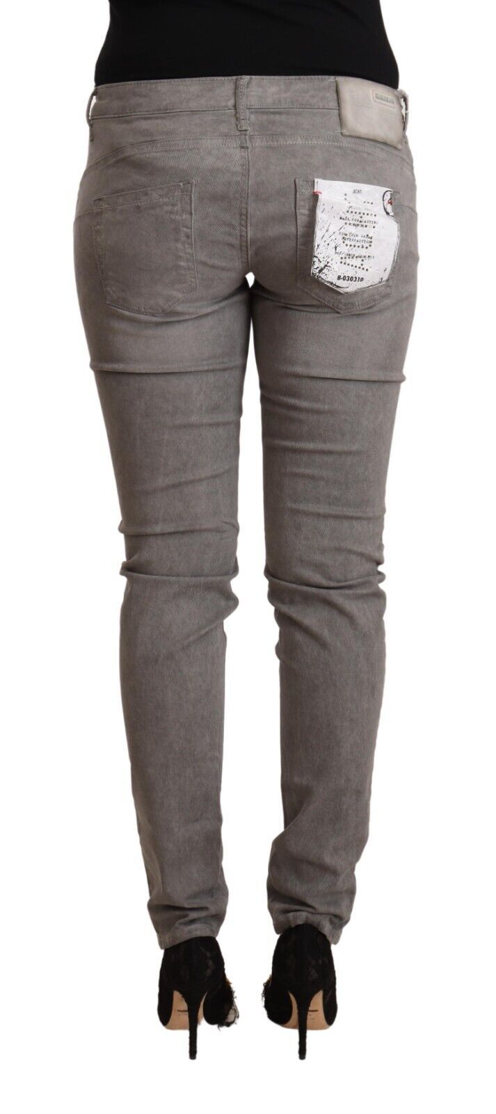 Jean en coton skinny à taille basse gris chic