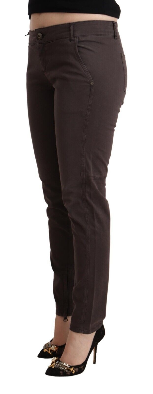 Pantalon skinny à taille basse brune chic