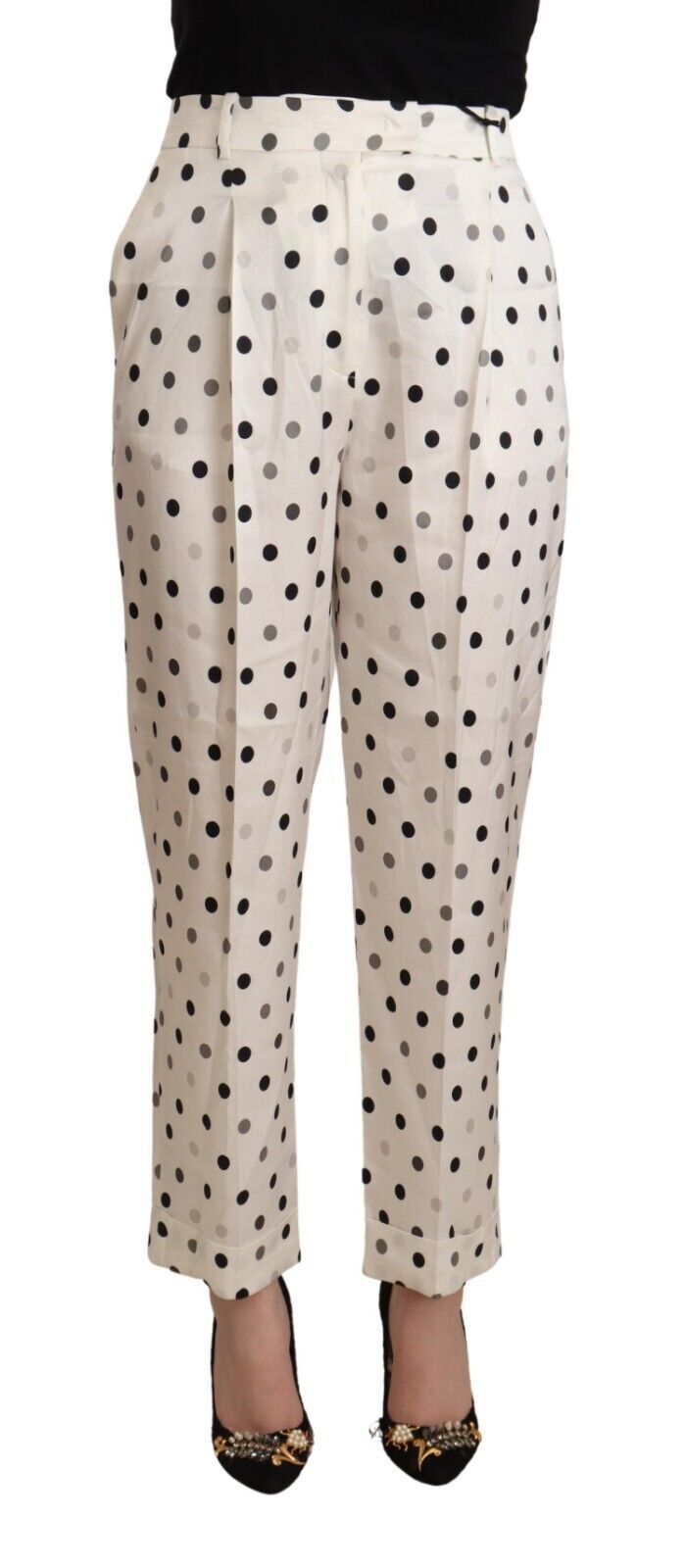 Pantaloni conici chic high high waist a pois