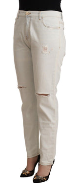 Jeans de mezclilla delgada de la cintura media blanca