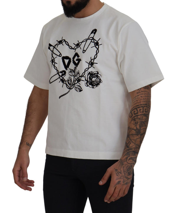 TEE ELEGANT WHITE HEART ROSES CREWCHECK