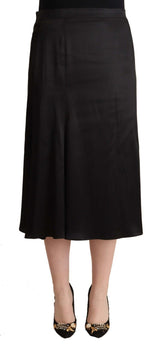 Elegant High Waist Midi Black Skirt