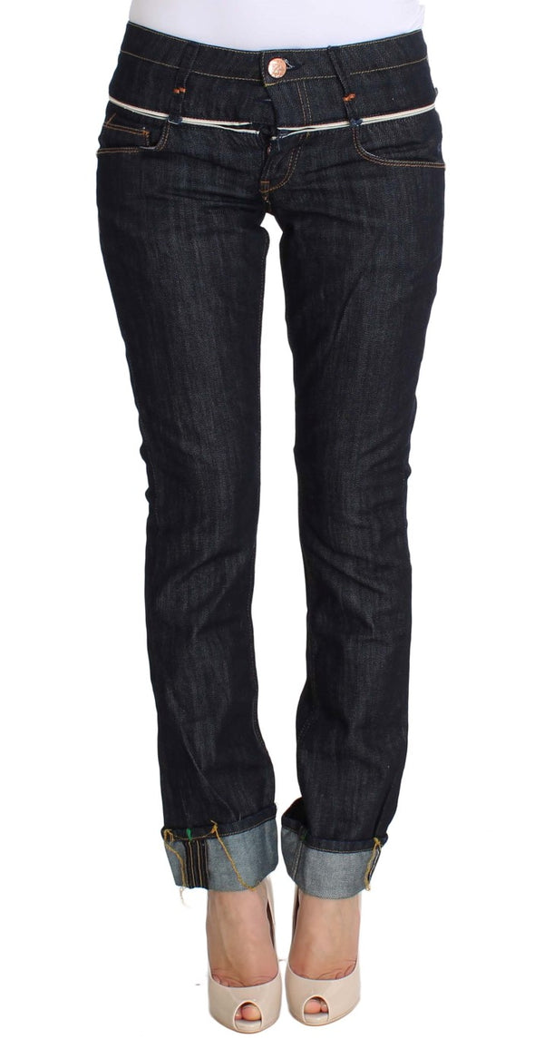 Elegantes piernas rectas jeans azul oscuro