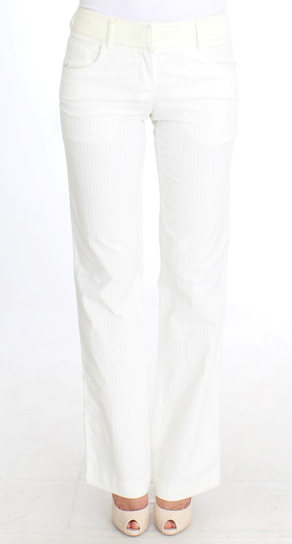 Chic White Striped Straight Fit Hosen