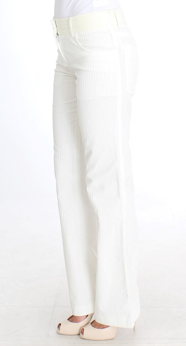 Chic White Striped Straight Fit Hosen