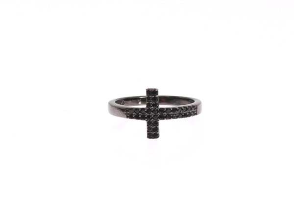 Exquisites schwarzes CZ -Kristall -Sterling -Silber -Ring