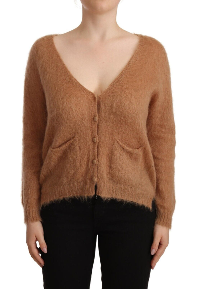 Chic Brown Knit Cardigan con chiusura del pulsante frontale