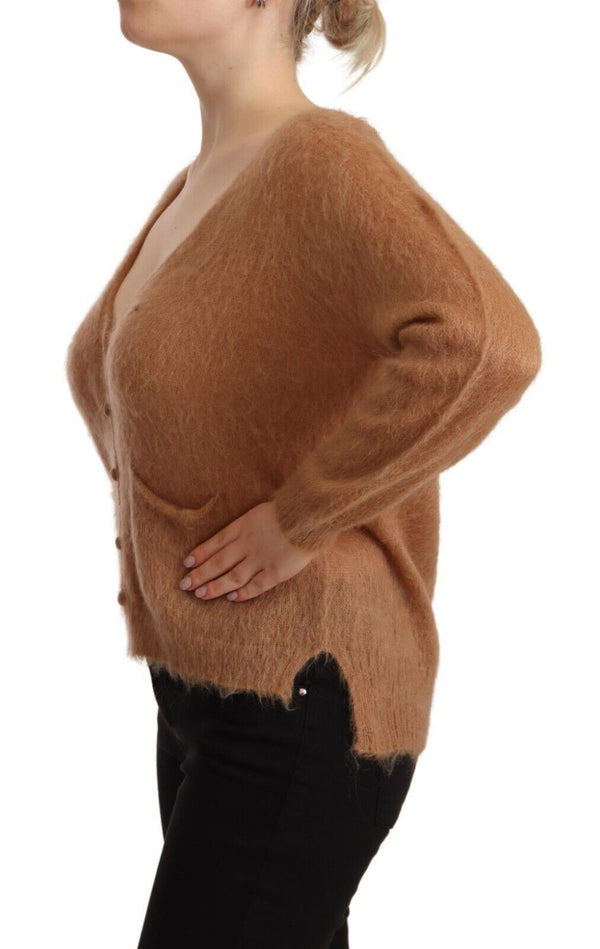 Chic Brown Knit Cardigan con chiusura del pulsante frontale