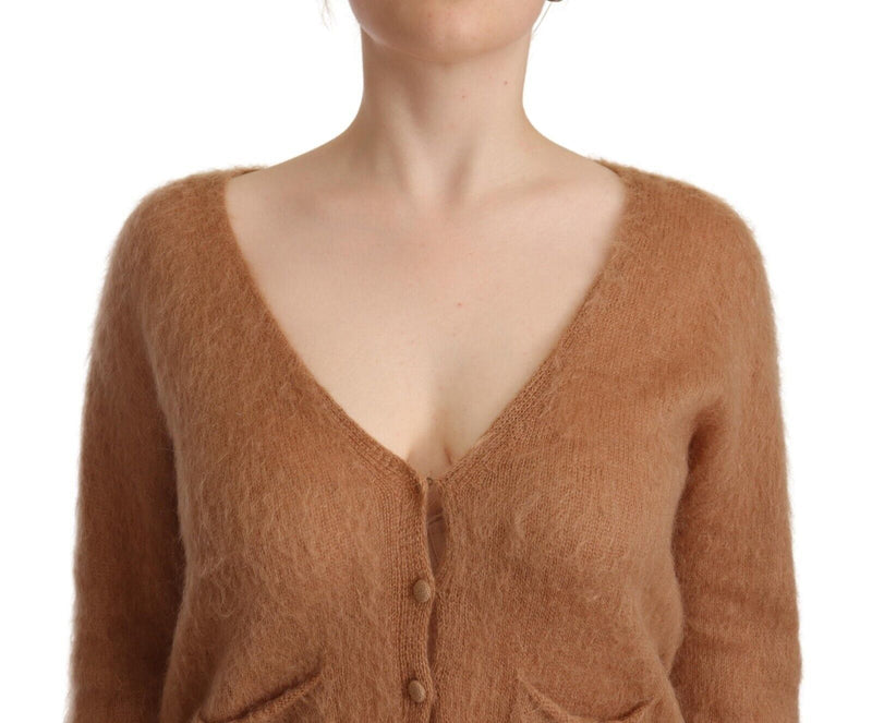 Chic Brown Knit Cardigan con chiusura del pulsante frontale