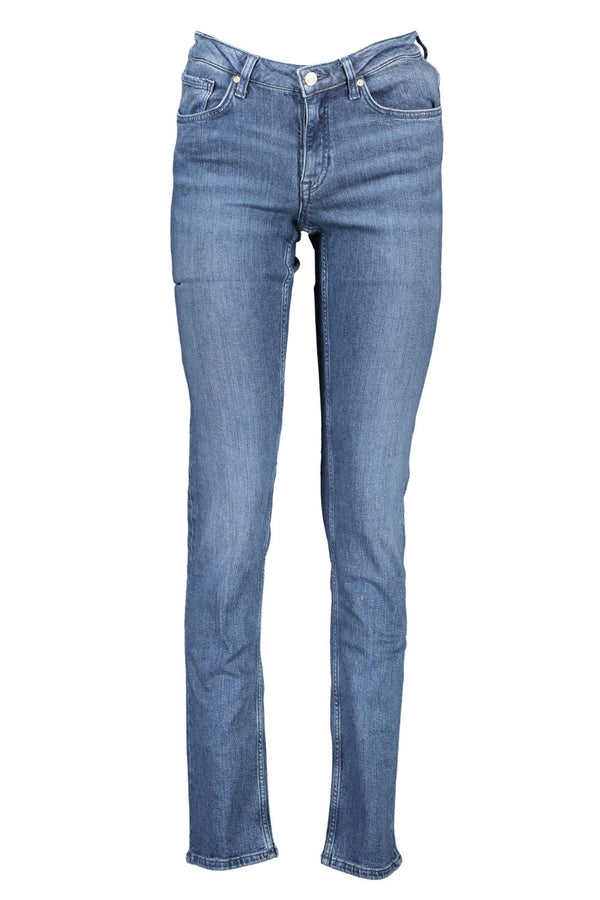 Chic verblasste Blue Button-Zip-Jeans