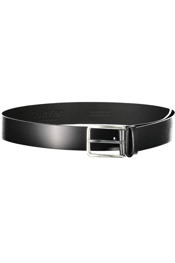 Sleek Black Leather Belt with Metal Buckle