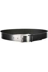 Sleek Black Leather Belt with Metal Buckle