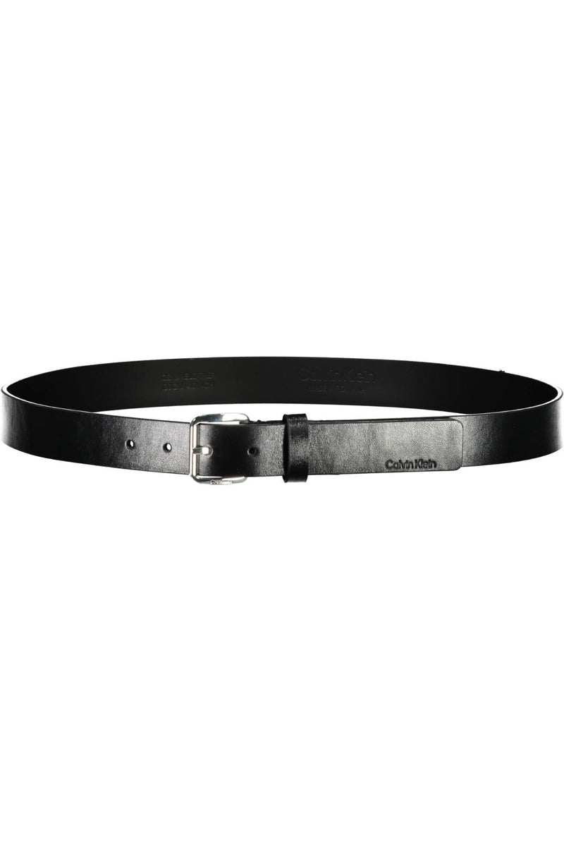 Elegant Black Leather Belt with Metal Buckle