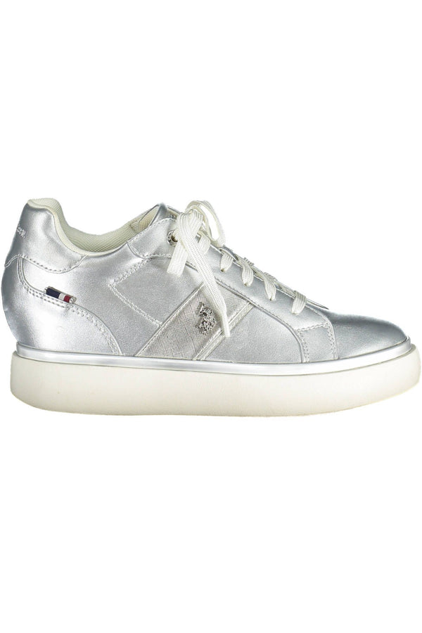 Silver Lace-Up Sports Sneakers with Logo Detail