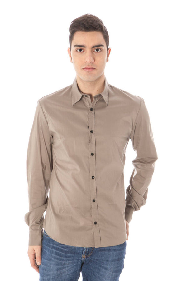 Camisa de cuello italiano de manga larga verde elegante