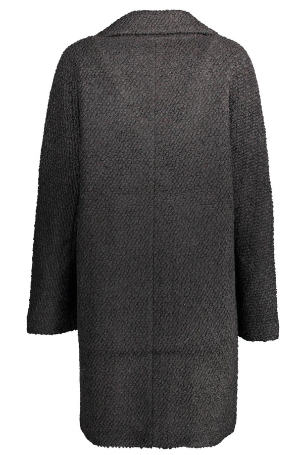 Cappotto nero chic con miscela di lana con accenti firmati