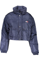 Eco-Conscious Blue Nylon Short Jacket