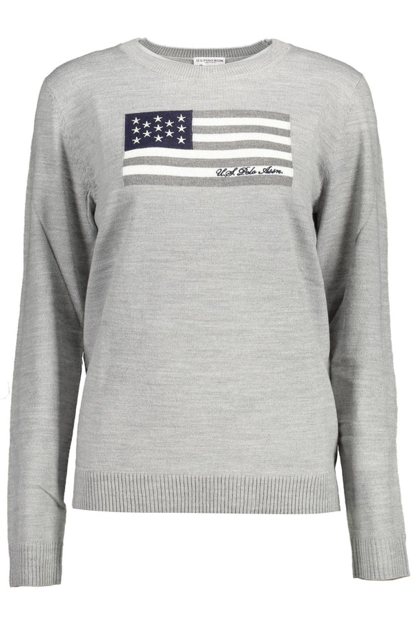 Chic Grey Crew Neck bestickter Pullover