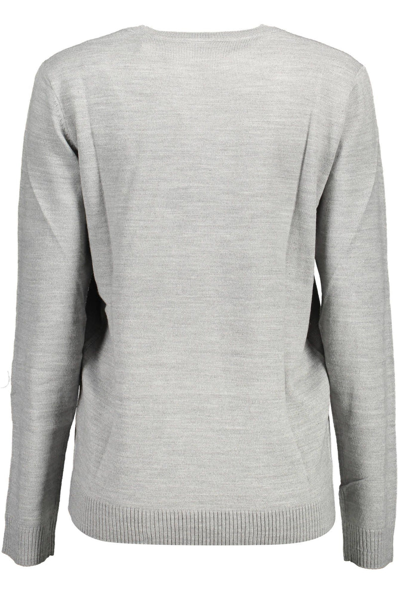 Chic Grey Crew Neck bestickter Pullover