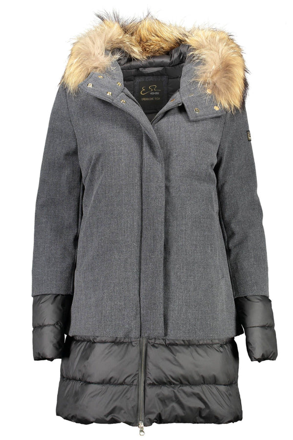 Elegante Langarmjacke mit abnehmbarer Pelzhaube