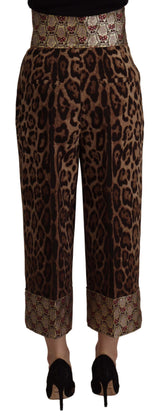 Hohe Taille geschnittene Leoparden -Jacquard -Hosen