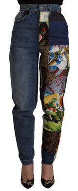 Patchwork jacquard denim jeans relajados