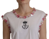 T-shirt top a vasca a corona con paillettes chic